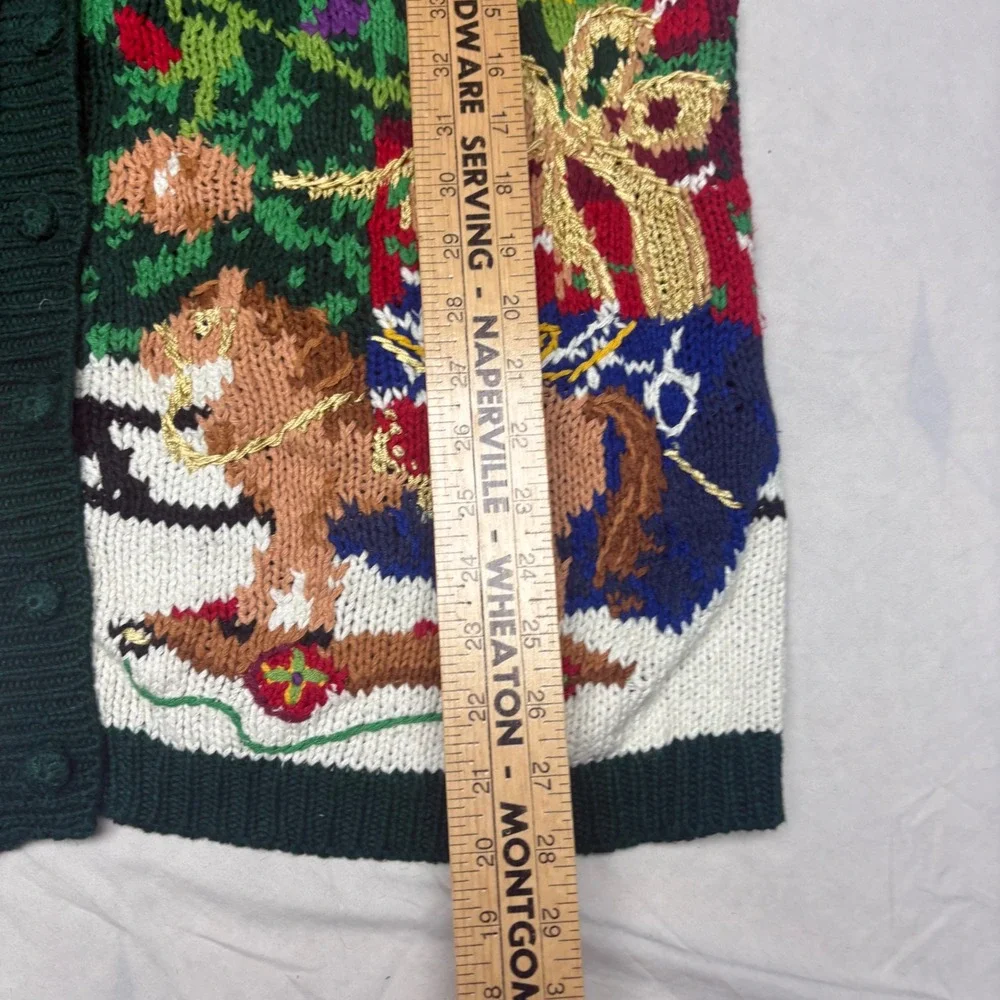 Tiara Women Vintage Christmas Sweater Vest Green Teddy Bear Rocking Horse XL